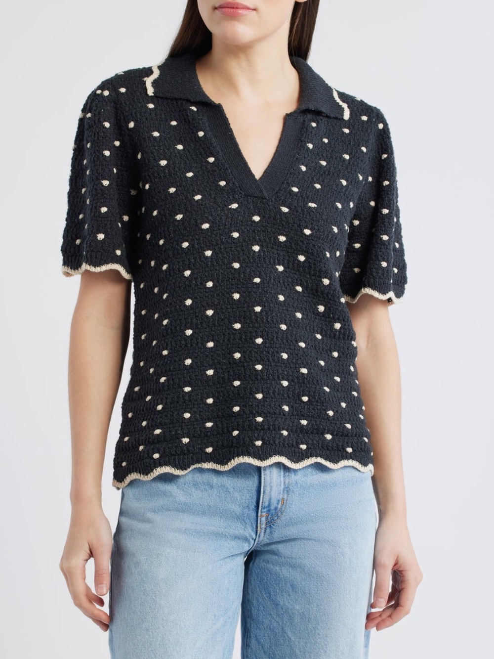 Wit & Wisdom Black Knit Sweater with Cream Contrast Stitching